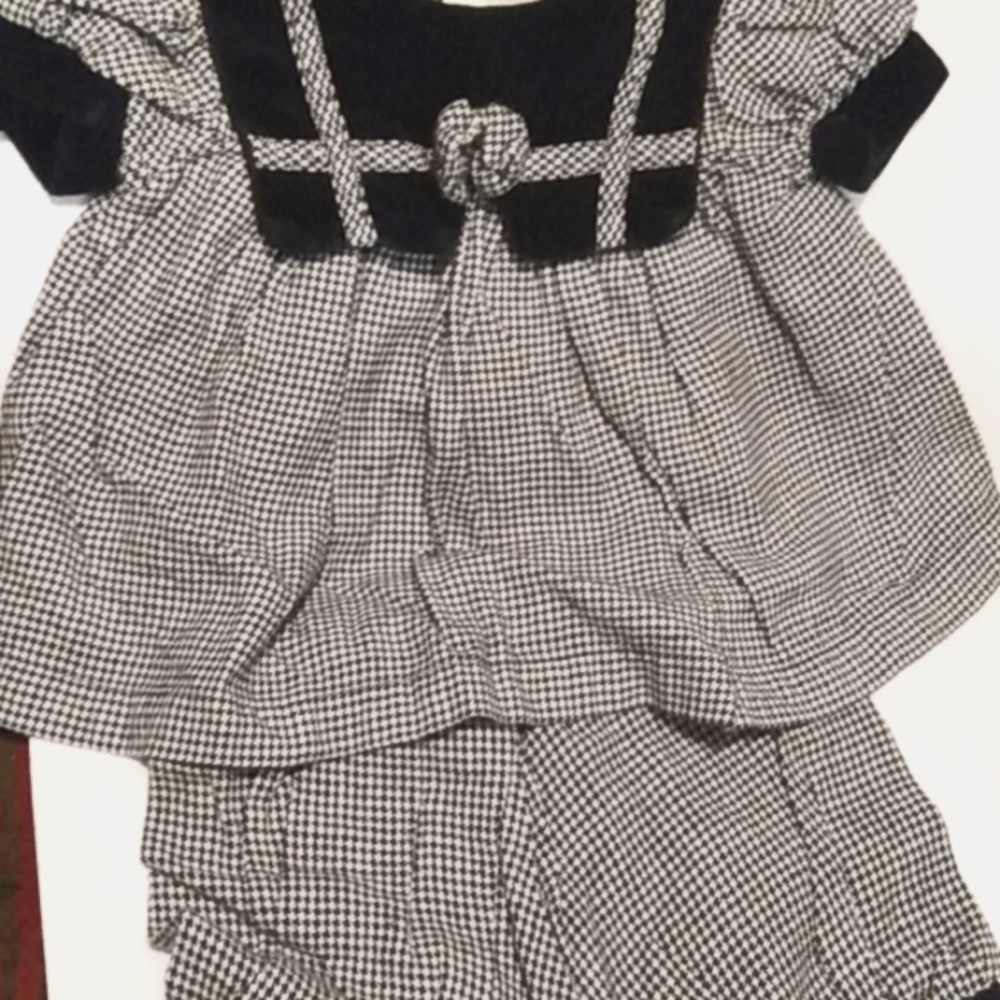 Vintage back and white plaid 2 piece dress